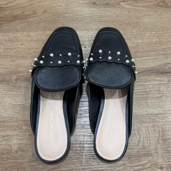 Stuart Weitzman Black Pearl Embellished Mules Leather Size 6 - Picture 6 of 8